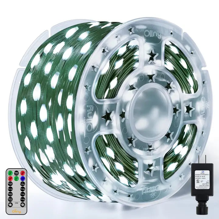 Christmas Home Decorations Ollny 1000 LED 330ft Cool White IP67 Waterproof Christmas String Lights (Green Wire, Plug in, 8 Modes)