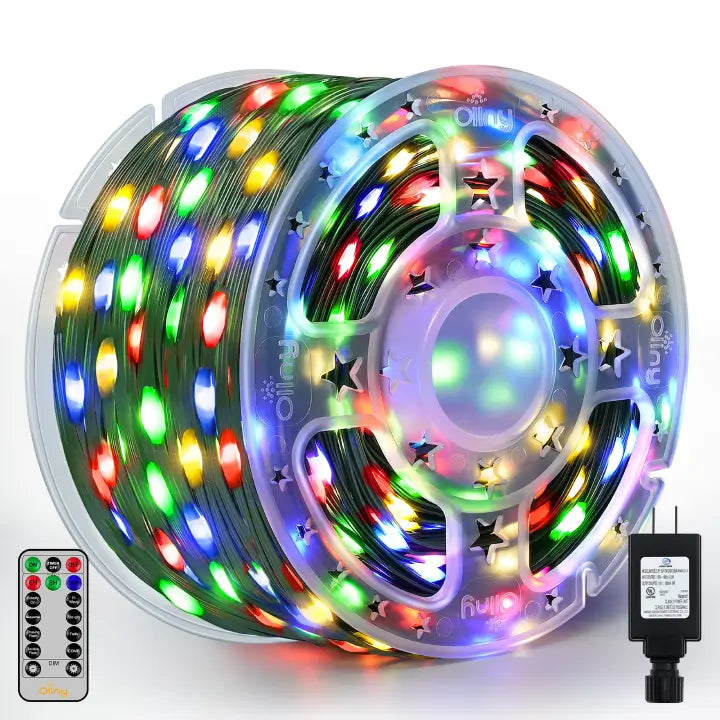 Christmas Candlelight Dinner Ollny 1000 LED 330ft Multicolor IP67 Waterproof Christmas String Lights (Green Wire, Plug in, 8 Modes)