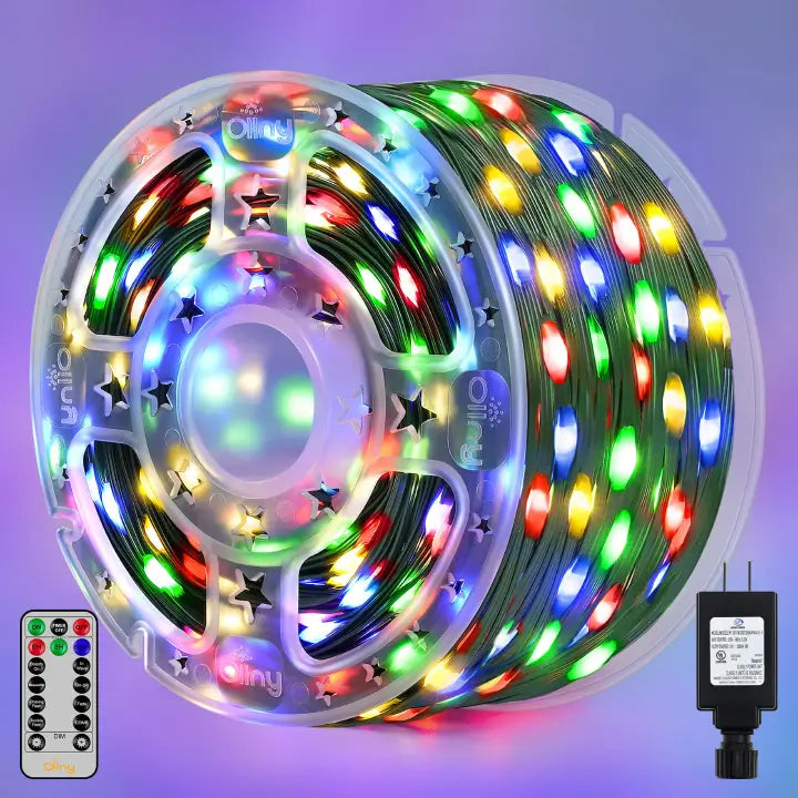 Christmas Twinkling Lights Ollny 1200 LED 393ft Multicolor IP67 Waterproof Christmas String Lights (Green Wire, Plug in, 8 Modes)