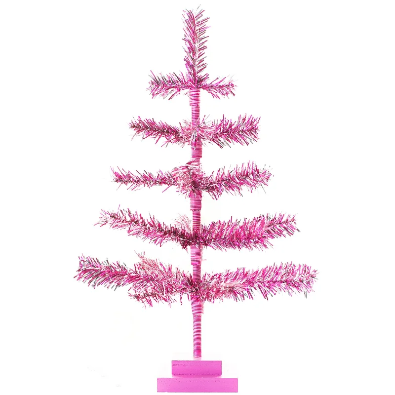 Christmas Chilly Snowfall 18in Vintage Pink & Silver Tinsel Christmas Tree