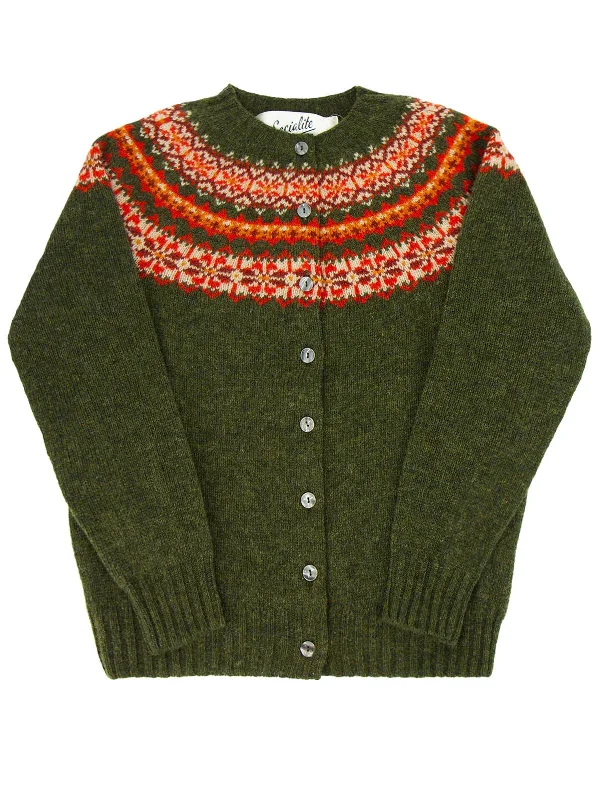 Christmas Jolly Surprises 1940s Style Pure Wool Fairisle Cardigan in Pine Green