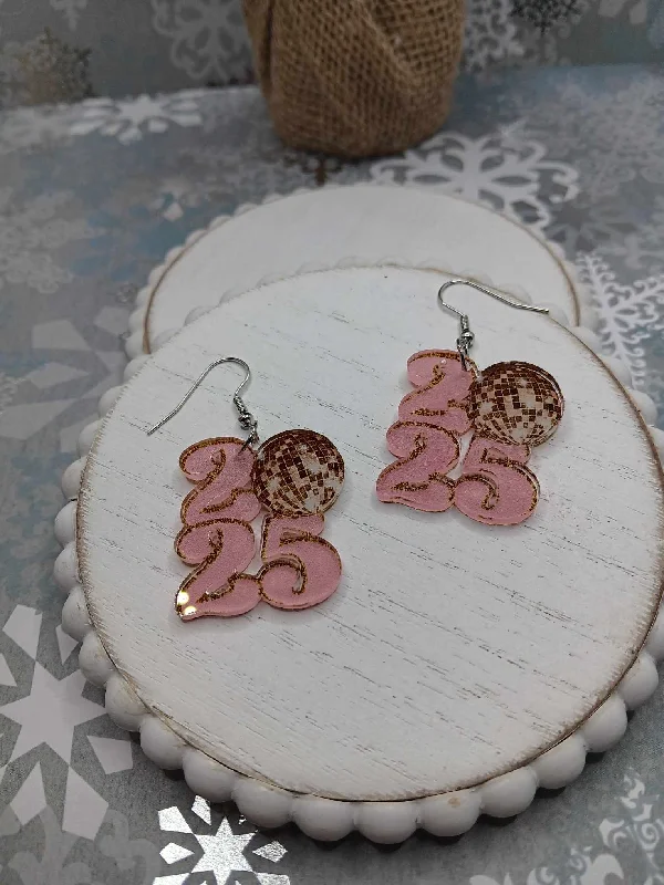 Christmas Evergreen Decorations 2025 Pink & Gold Earrings