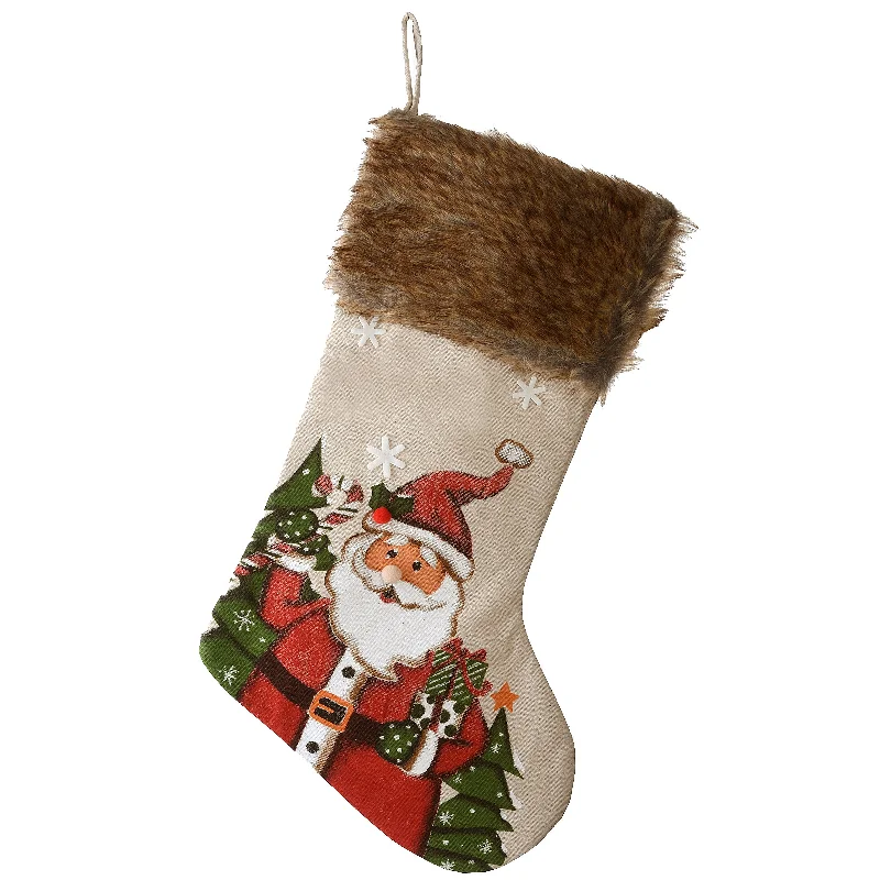 Christmas Fireplace Ambience 21 in. Rural Homestead Collection Santa Stocking