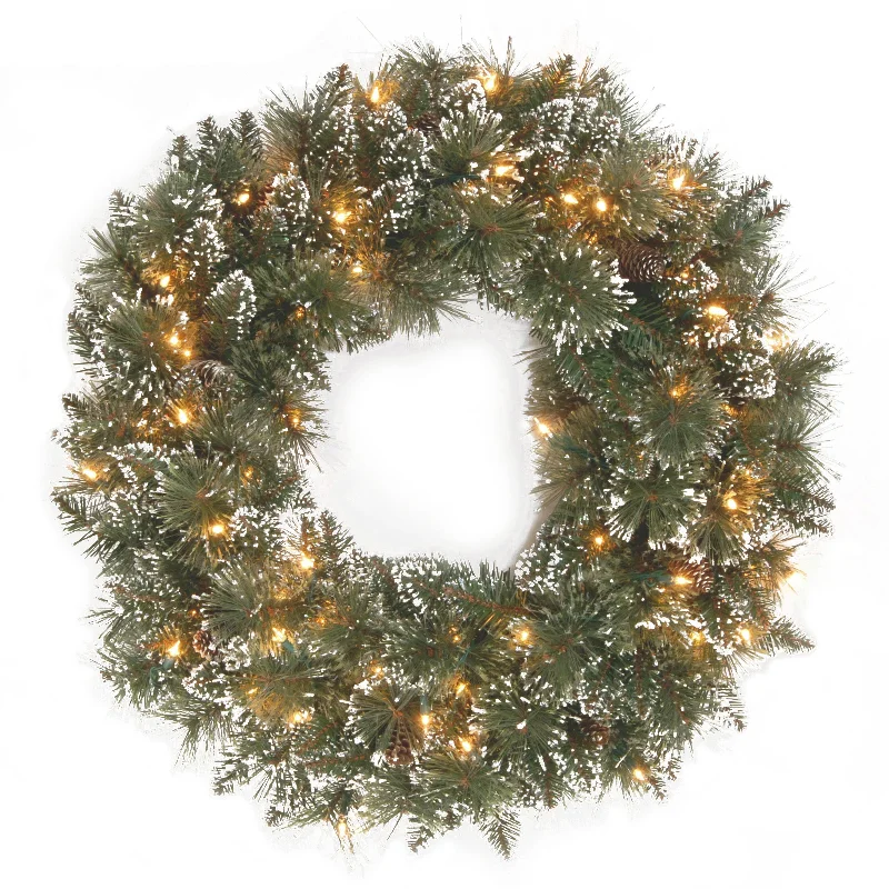 24 in. Glittery Bristle Pine Wreath with Clear Lights