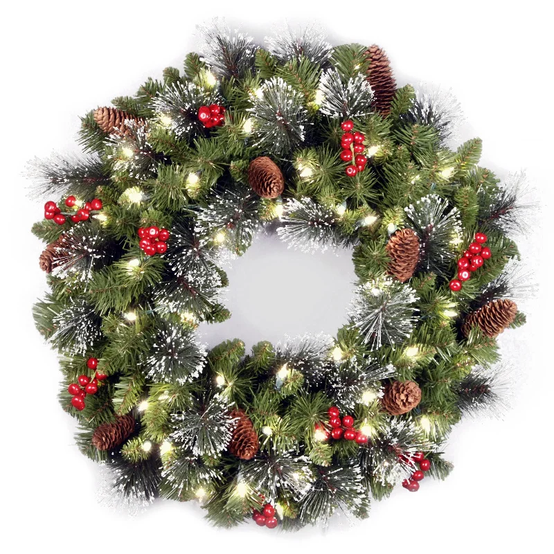 24 in. Pre-Lit Crestwood Spruce Wreath with Warm White LED Lights