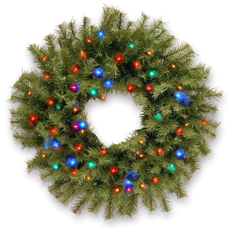 24 in. Pre-Lit Norwood Fir Wreath with Battery Operated Multicolor LED Lights