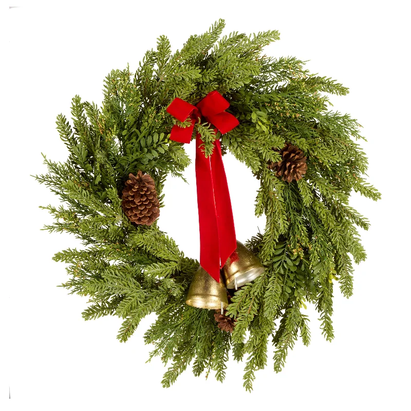 28 in. Christmas Bells Pine Wreath