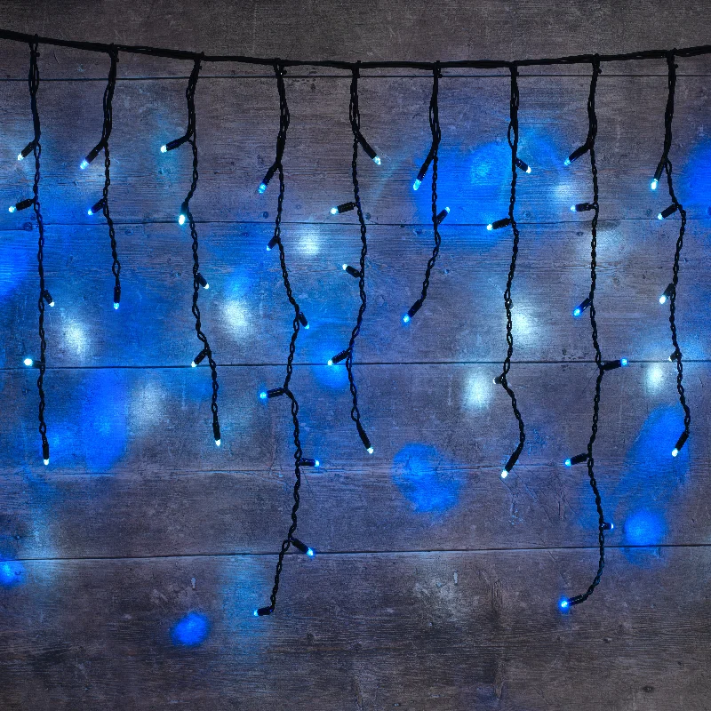 Christmas North Pole Plus Connect 2m 100 Blue & White Connectable Icicle Lights Black Cable