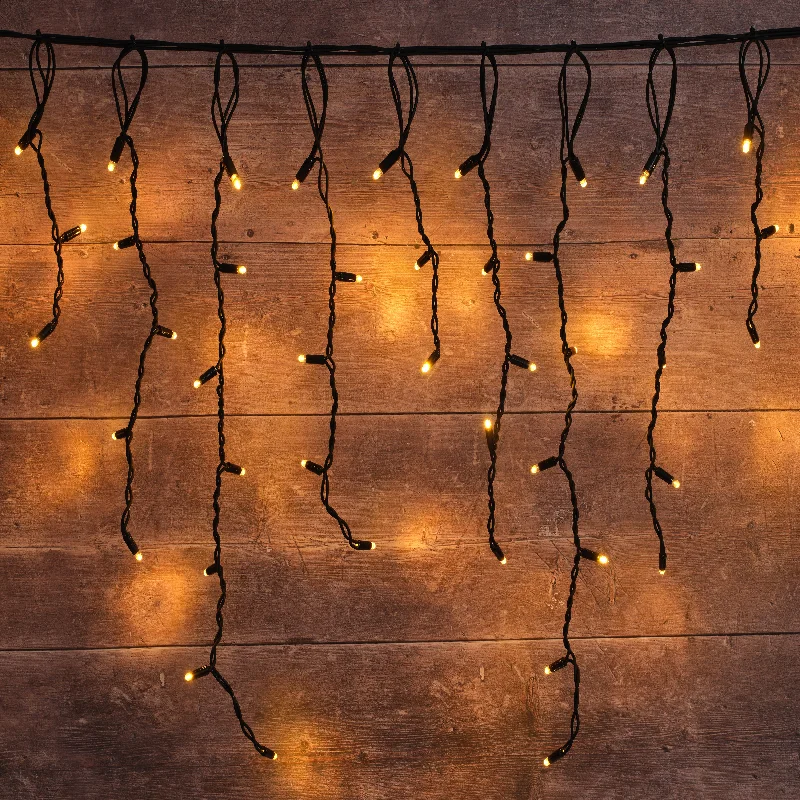 Christmas Starry Skies Plus Connect 2m 100 Traditional Warm White Connectable Icicle Lights Black Cable