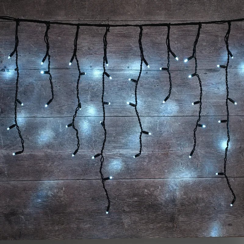 Christmas Gingerbread Delights Plus Connect 2m 100 White Connectable Icicle Lights Black Cable