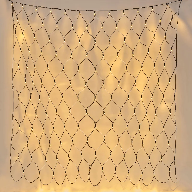 Christmas Evergreen Trees Plus Connect 2m x 2m 144 Traditional Warm White Connectable Net Lights Black Cable