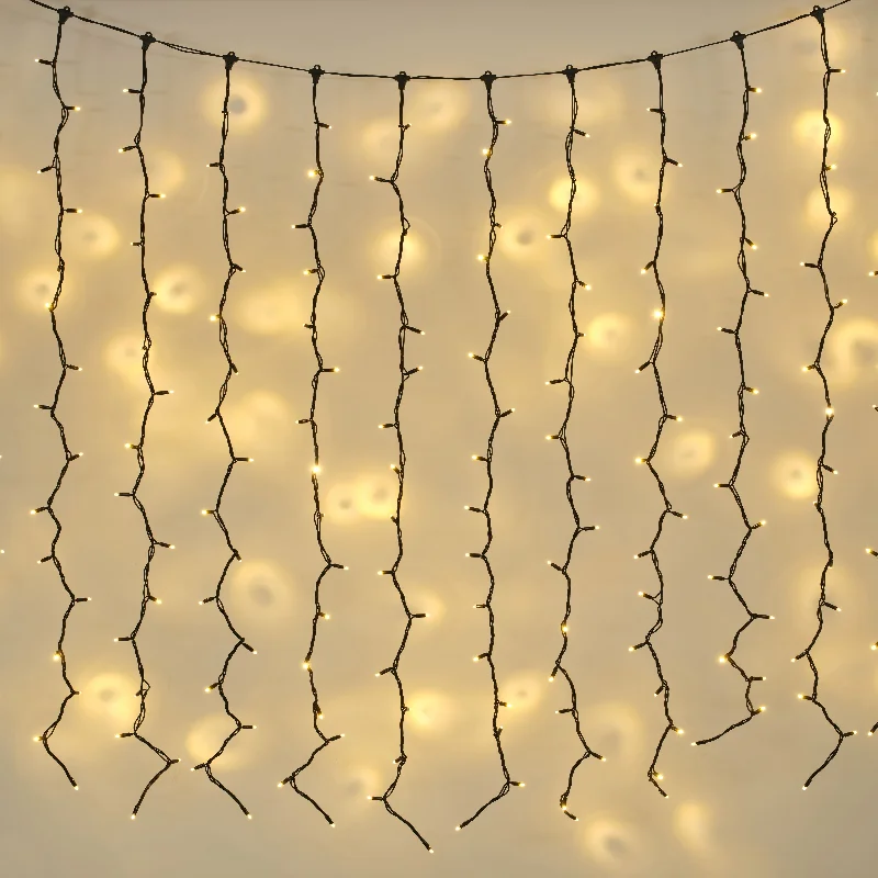 Christmas Holiday Treats Plus Connect 2m x 2m 144 Warm White Connectable Curtain Lights Black Cable