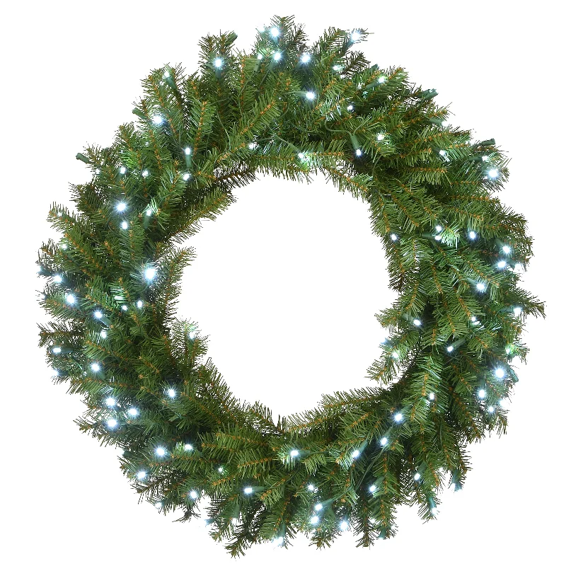 30 in. Pre-Lit Memory-Shape Norwood Fir Wreath with Warm White LED Lights