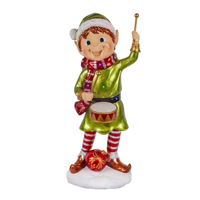 Christmas Winter Forest 37 in. Drumming Pixie Elf with Multicolor Lights