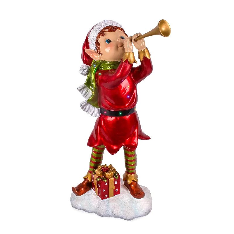Christmas Joyful Celebration 37 in. Horn Blowing Pixie Elf with Multicolor Lights