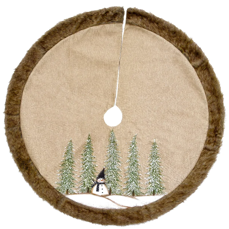 Christmas Snowman Building 48 in. Alpine Collection Snowman and Pines Tree Skirt
