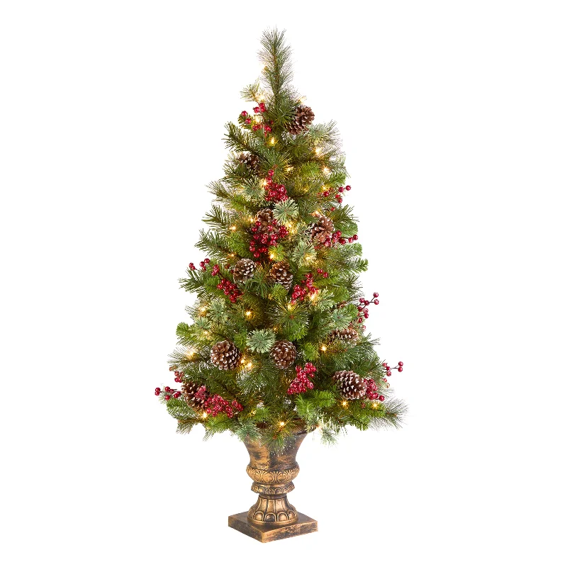 4 ft. Pre-Lit Iced Berry Pine Entrance Tree with Clear Lights