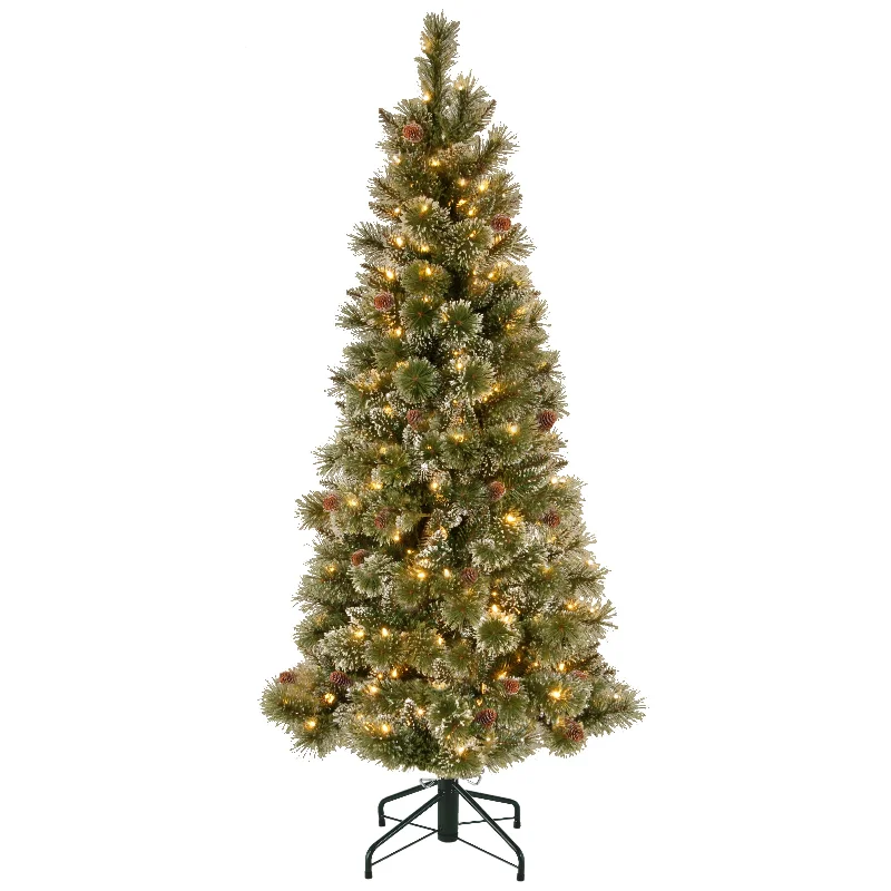 Christmas Snowfall Scene 5 ft. Pre-Lit Glistening Pine Pencil Slim Tree with PowerConnect Clear Lights Christmas Snowfall Scene 5 ft. Pre-Lit Glistening Pine Pencil Slim Tree with PowerConnect Clear Lights