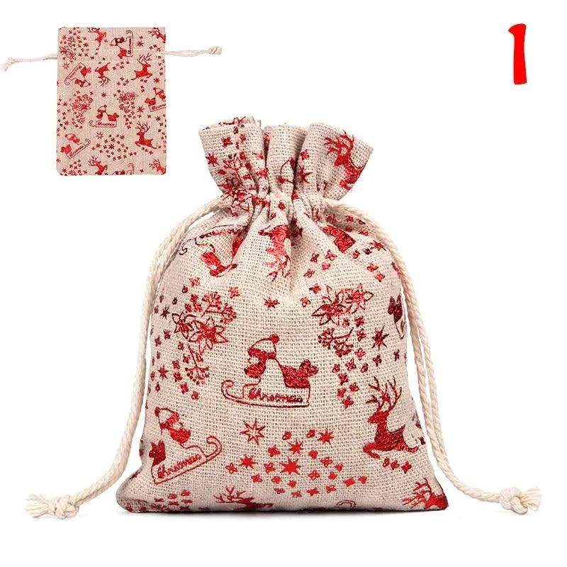 Christmas North Pole Mini Linen Christmas Cotton Drawstring Bag