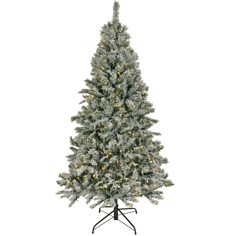 6.5 ft. Pre-Lit Snowy Harwich Hinged Tree with PowerConnect Warm White LED Lights