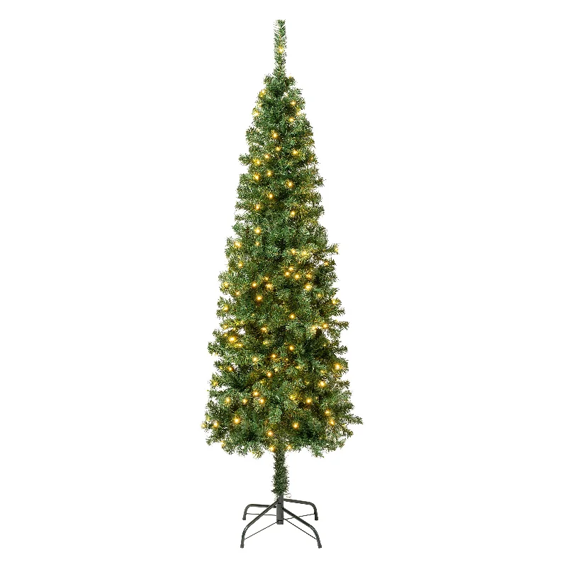 Christmas Beautiful Wreath 6 ft. Pre-Lit Linden Spruce Slim Tree with Warm White LED Lights