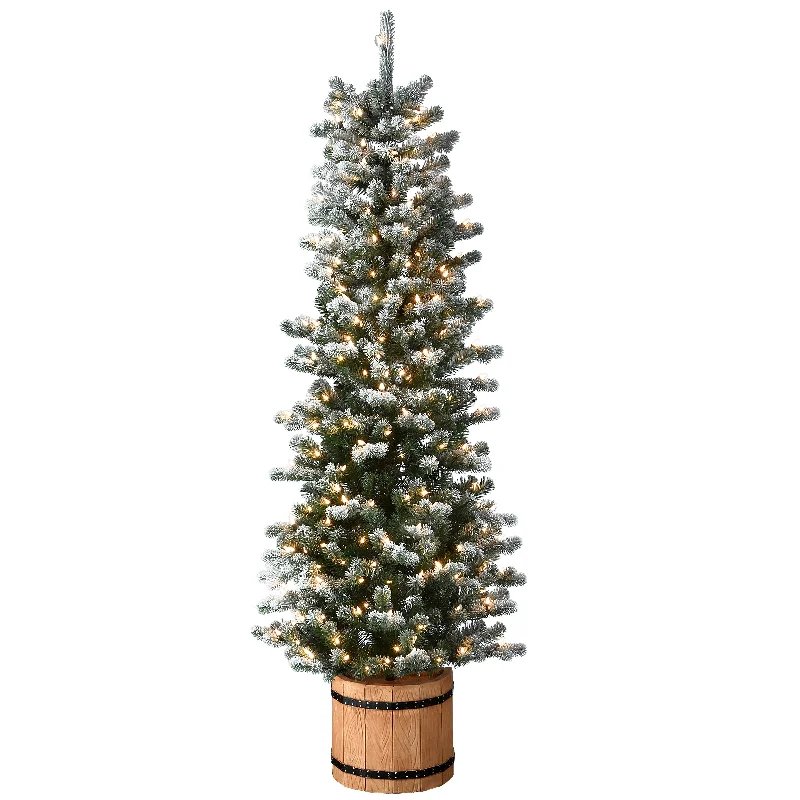 Christmas Candle Warmth 6 ft. Pre-Lit Snowy Sheffield Spruce Slim with Clear Lights Christmas Candle Warmth 6 ft. Pre-Lit Snowy Sheffield Spruce Slim with Clear Lights