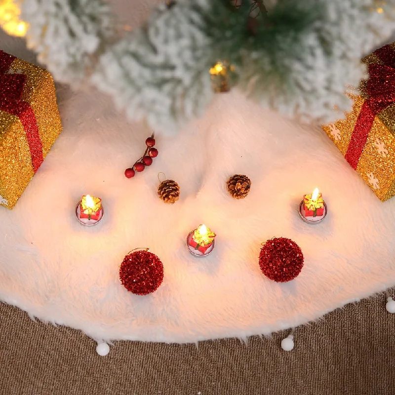 122cm Christmas Snow Plush Tree Skirt Xmas Base Floor Mat Cover Decor