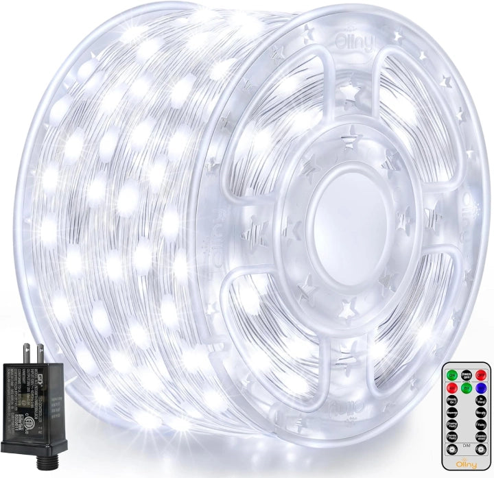 Christmas Fireplace Ambience Ollny 600 LED 197ft Cool White IP67 Waterproof Christmas Lights (Clear Wire, Plug in, 8 Modes)