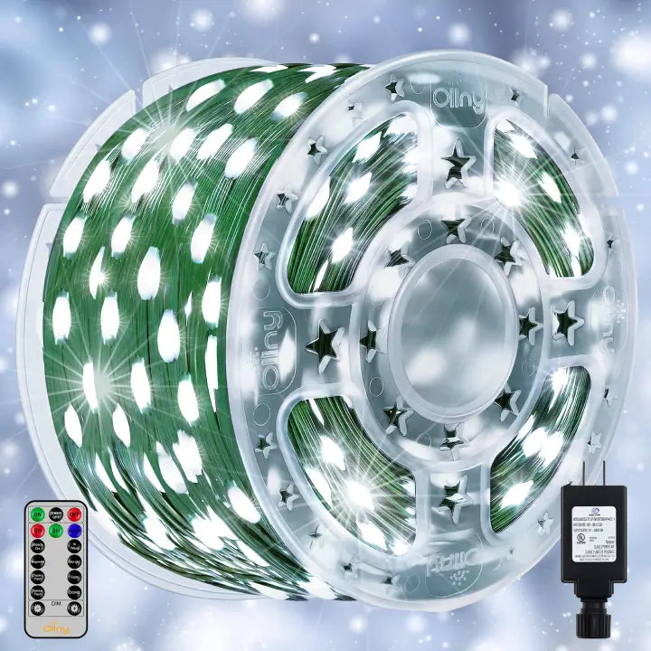Christmas Baking Fun Ollny 600 LED 197ft Cool White IP67 Waterproof Christmas Lights (Green Wire, Plug in, 8 Modes)