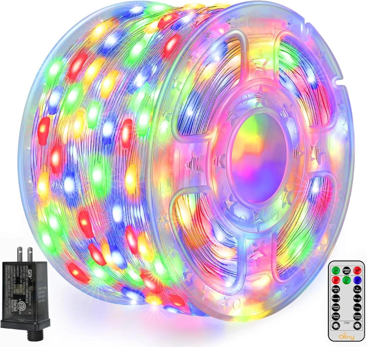 Christmas Winter Forest Ollny 600 LED 197ft Multicolor IP67 Waterproof Christmas Lights (Clear Wire, Plug in, 8 Modes)