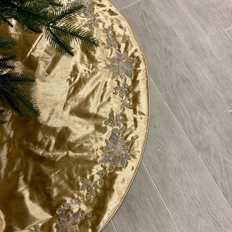 Christmas Joyful Vibes Gold Bead Poinsettia Tree Skirt