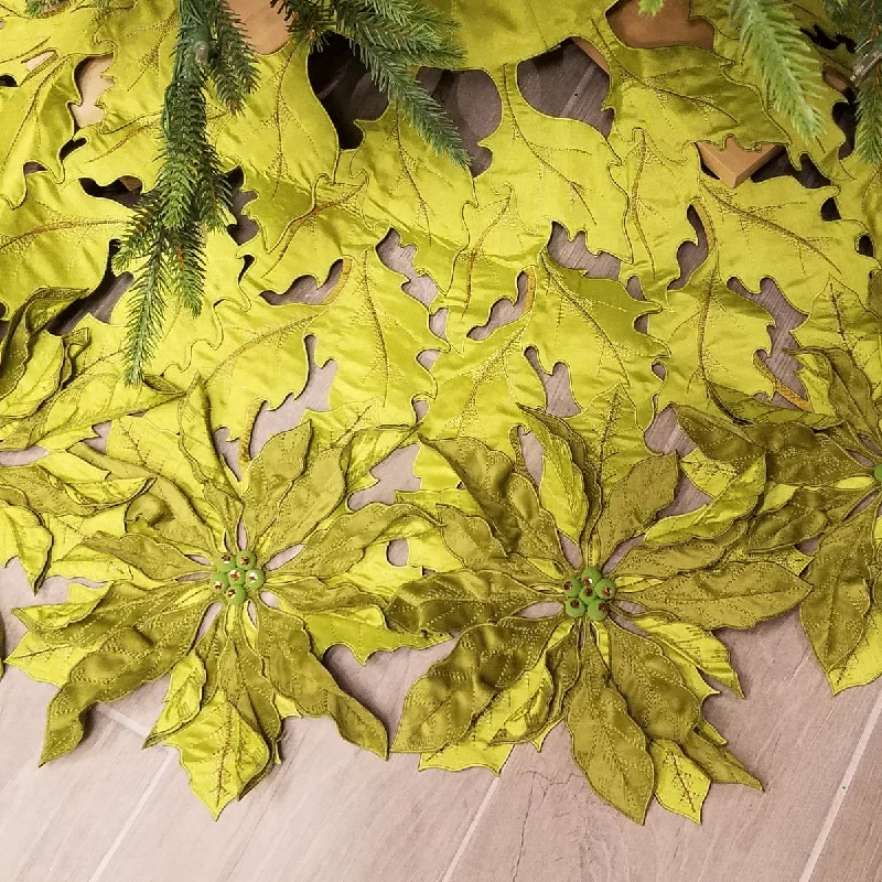 Christmas Holiday Baking Green Poinsettia Tree Skirt