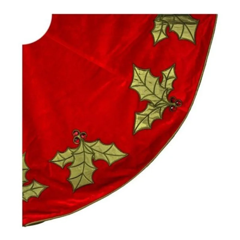 Christmas Traditional Feast Velvet Jeweled Holly Tree Skirt