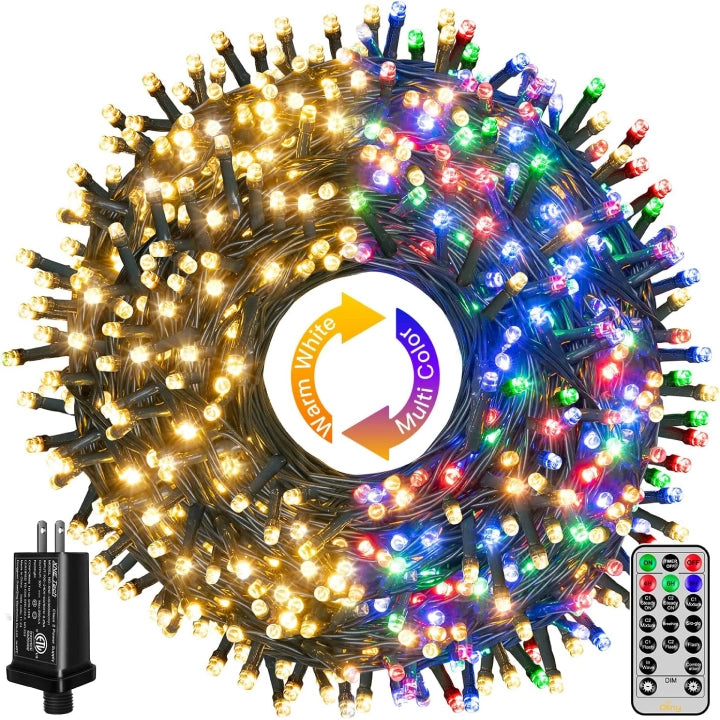 Christmas Glittering Stars Ollny 640 LED 210ft Warm White/Multi-color String Lights (Green Cable, Plug in, 11 Modes)
