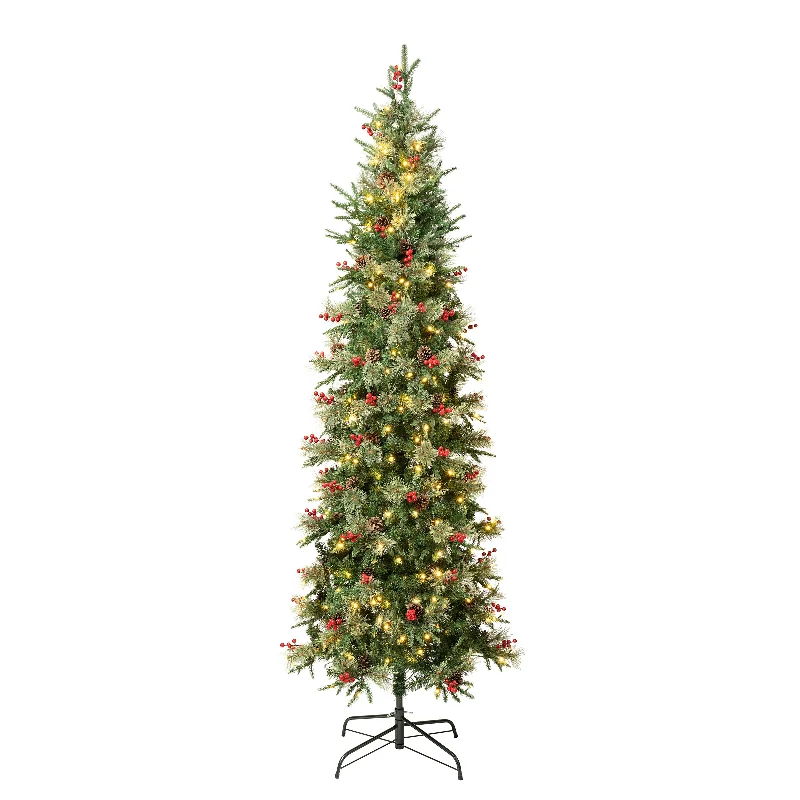 Christmas Ice Decorations 7.5 ft. Pre-Lit Virginia Pine Mixed Slim Tree with Warm White LED Lights