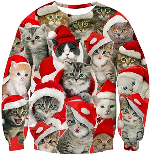 Christmas Homemade Treats 70s Adult Couple Ugly Christmas Sweater Oversized Cute Colorful Xmas Cats Family Pullover Funny Comfy Lovely Animal Sweatshirts Loose Geometric Winter Warm Blouse Long Sleeve Shirts Grey XL
