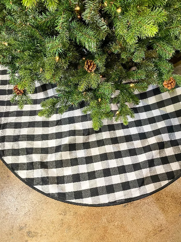 Christmas Twinkling Lights Faux Dupion Buffalo Check Tree Skirt, 72"