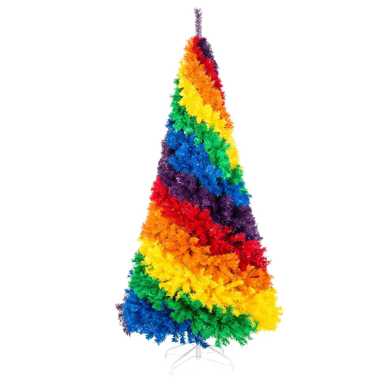 Christmas Holiday Festivities 7ft Artificial Rainbow Full Fir Christmas Tree Holiday Decor w/ Metal Stand
