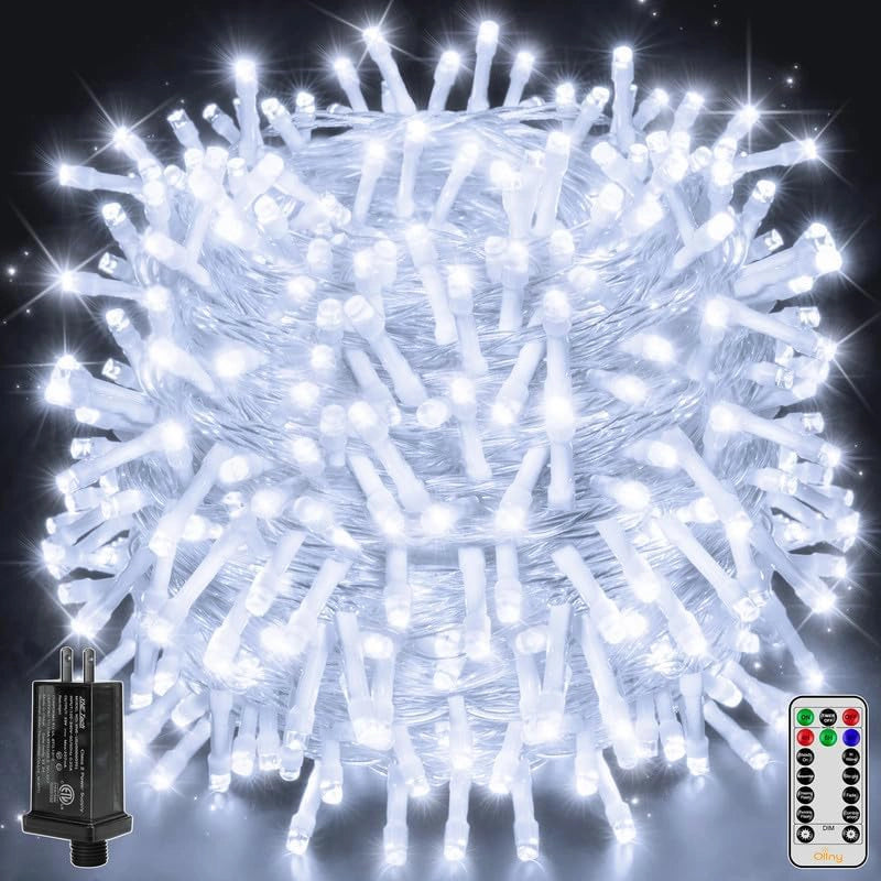 Christmas Holiday Treats Ollny 800 LED 262ft Cool White String Lights (Clear Cable, Plug in, 8 Modes, IP44 Waterproof)