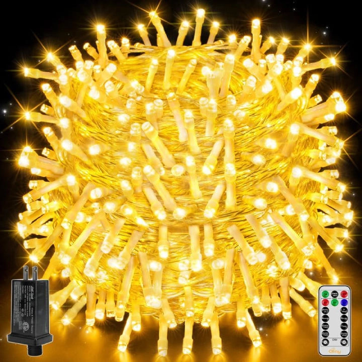 Christmas Winter Magic Ollny 800 LED 262ft Warm White String Lights (Clear Cable, Plug in, 8 Modes, IP44 Waterproof)