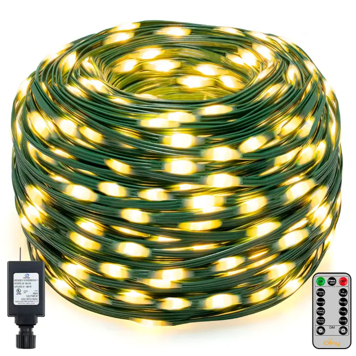 Christmas White Reindeer Ollny 800 LED 262ft Warm White IP67 Waterproof String Lights (Green Wire, Plug in, 8 Modes)