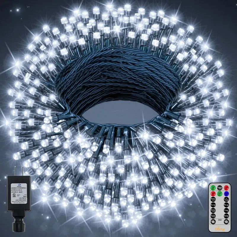 Christmas Joyful Vibes Ollny 800 LED 262ft Cool White String Lights (Green Cable, Plug in, 8 Modes, IP44 Waterproof)