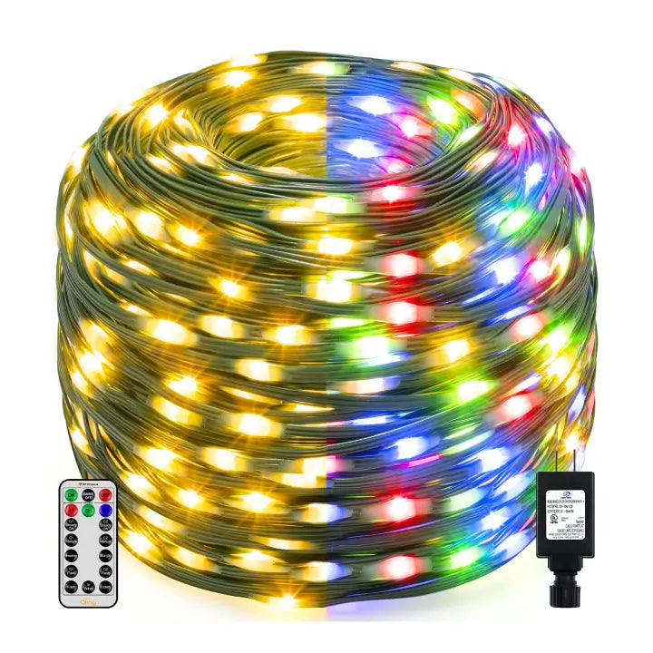 Christmas Festive Atmosphere Ollny 800 LED 262ft Warm White/Multicolor Christmas Lights (Green Wire, Plug in, 11 Modes)