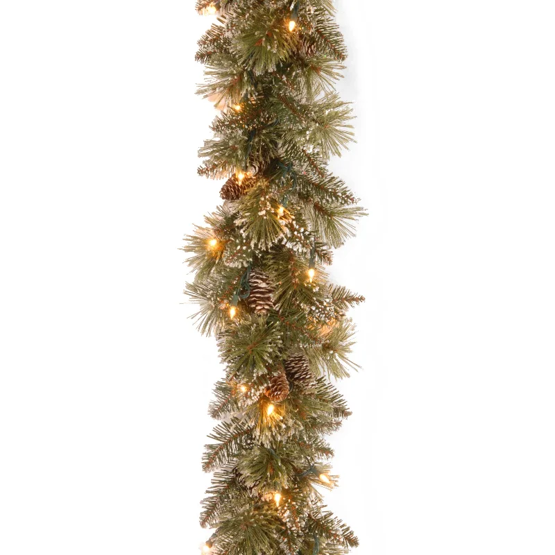 9 ft. Glittery Bristle Pine Garland with Clear Lights