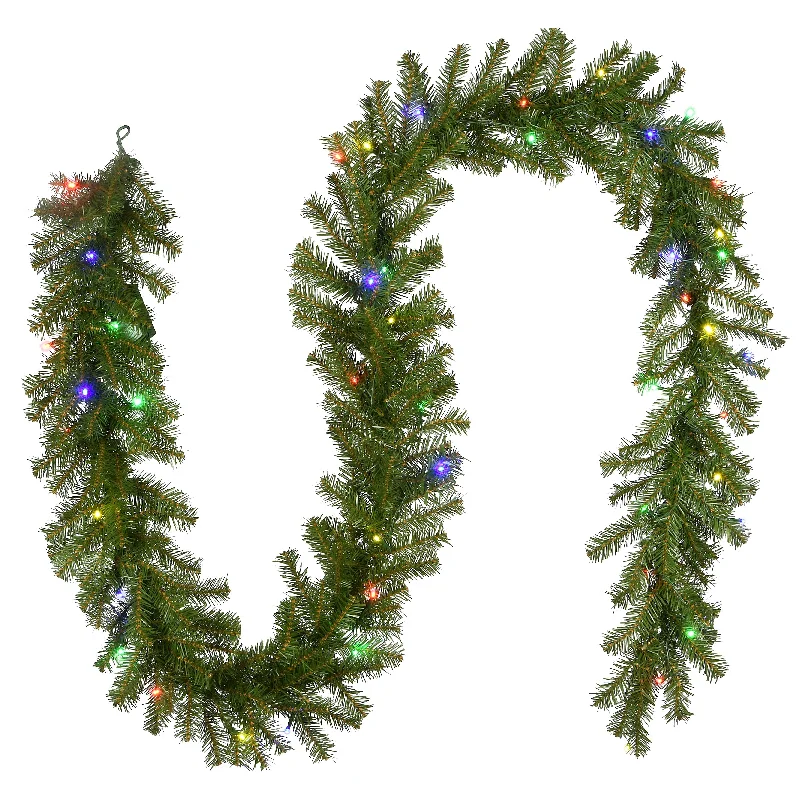 9 ft. Pre-Lit Norwood Fir Garland with Battery Operated Multicolor LED Lights