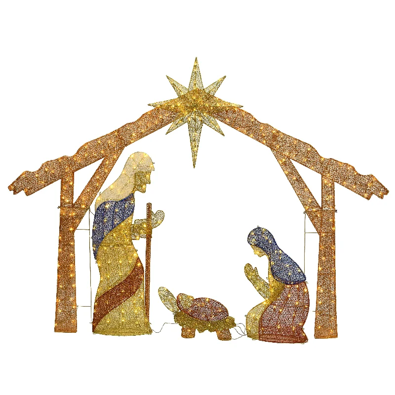 Christmas Ice Decorations 96 in. Nativity Scene with Clear Lights