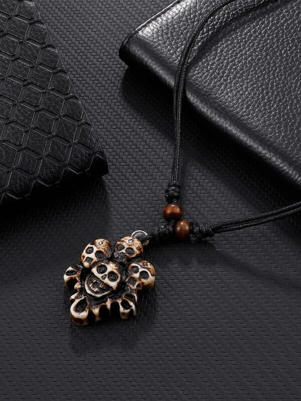 Adjustable Necklace w/ Wooden Skeleton Charm