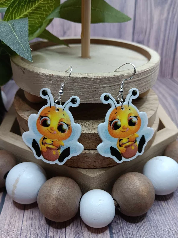 Christmas Snowfall Scene Adorable Bee Earrings