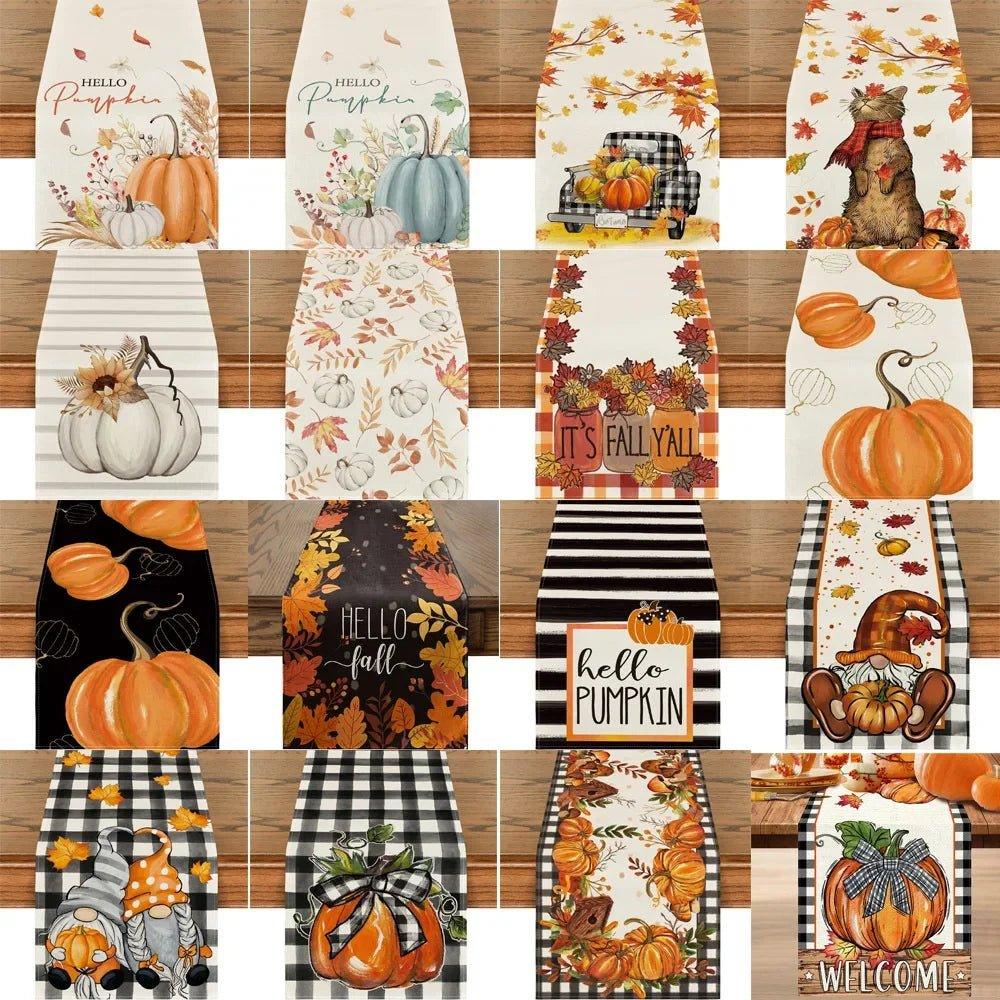 Christmas Joyful Vibes Autumn Thanksgiving Table Runner Linen | Buffalo Plaid Pumpkins & Mushrooms Decor Christmas Joyful Vibes Autumn Thanksgiving Table Runner Linen | Buffalo Plaid Pumpkins & Mushrooms Decor
