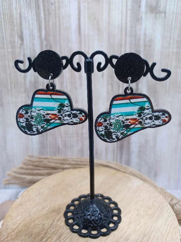 Christmas Holiday Goodies Aztec Themed Cowbow Hat Earrings